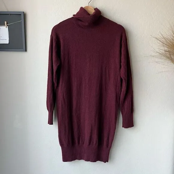 NAADAM Dress Cashmere Turtleneck Long Sleeve Sweater Dress Burgundy Red Size S
