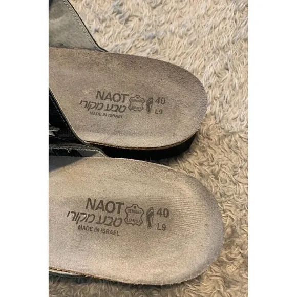 Naot Black Leather Kate Rhinestone Slip-On Sandals Shoes Womens Size 9 40