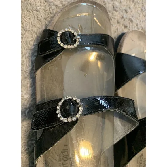 Naot Black Leather Kate Rhinestone Slip-On Sandals Shoes Womens Size 9 40