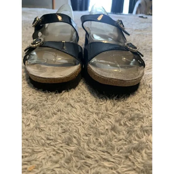 Naot Black Leather Kate Rhinestone Slip-On Sandals Shoes Womens Size 9 40