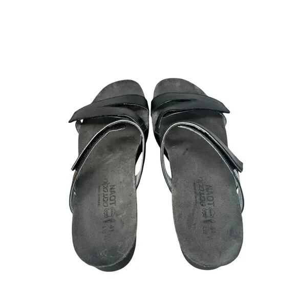 Naot Presley Black Leather Sandals Slip On Comfort Wedge Womens 41 US 10