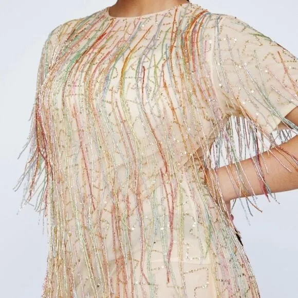 Nasty Gal Plus Size Tassel Beaded Mini Shift Dress 16