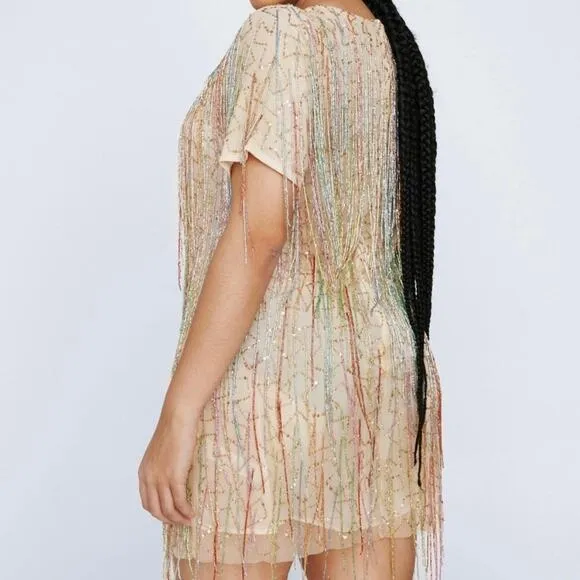 Nasty Gal Plus Size Tassel Beaded Mini Shift Dress 16