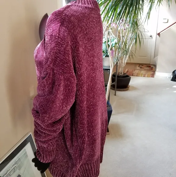 Natalie Chenille Knit Sweater Oversized Boyfriend Fit Long Sleeve Wine Size Med