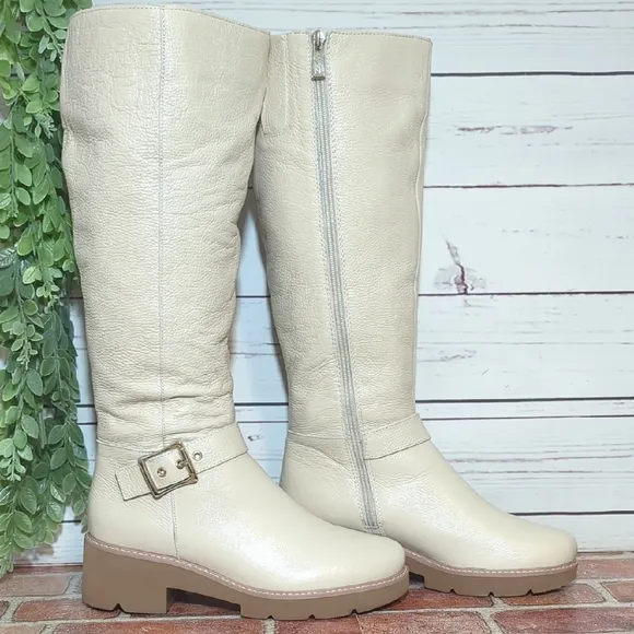 Naturalizer Darry Tall Leather Water Repel Boots Porcelain Cream Wide Calf 8.5