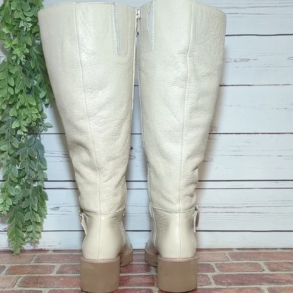 Naturalizer Darry Tall Leather Water Repel Boots Porcelain Cream Wide Calf 8.5