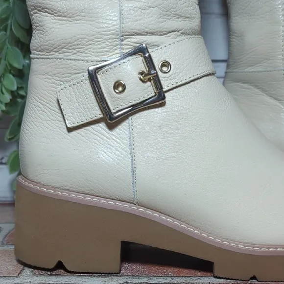 Naturalizer Darry Tall Leather Water Repel Boots Porcelain Cream Wide Calf 8.5