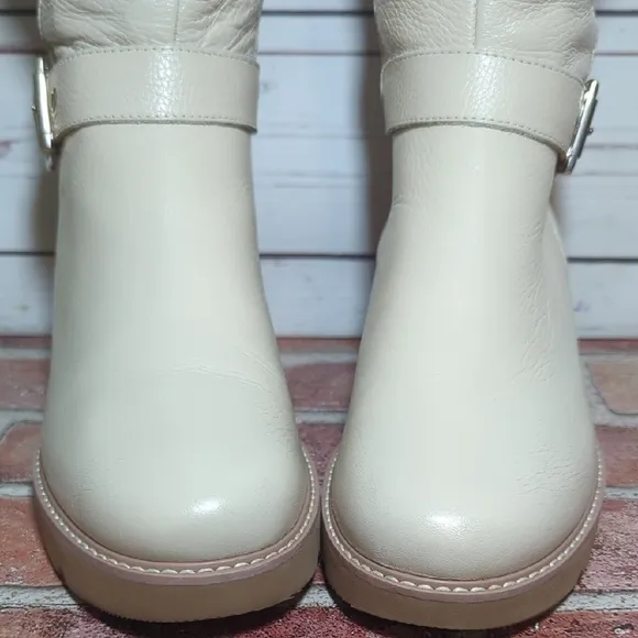 Naturalizer Darry Tall Leather Water Repel Boots Porcelain Cream Wide Calf 8.5