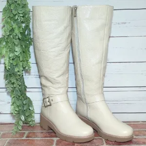 Naturalizer Darry Tall Leather Water Repel Boots Porcelain Cream Wide Calf 8.5