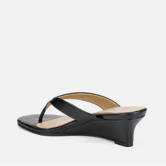 NATURALIZER Lenna Womens Leather Slip On Wedge Sandals In Black Leather