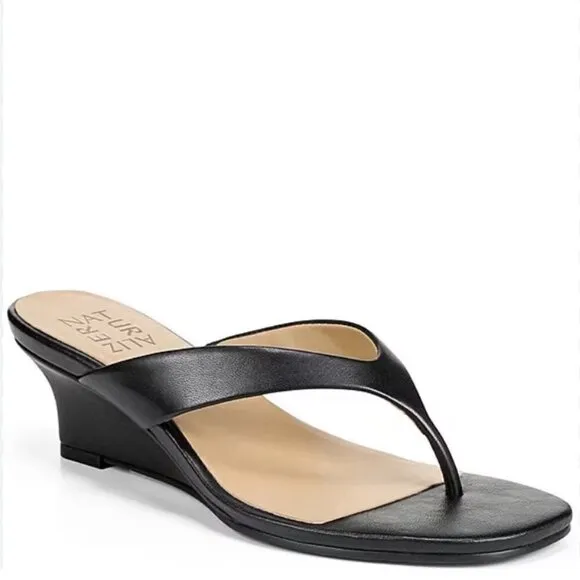 NATURALIZER Lenna Womens Leather Slip On Wedge Sandals In Black Leather