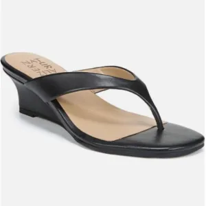 NATURALIZER Lenna Womens Leather Slip On Wedge Sandals In Black Leather