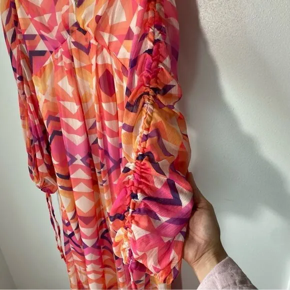 Never Fully Dressed Geometric MIDI Pink and Orange DRESS