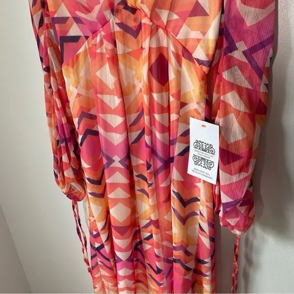 Never Fully Dressed Geometric MIDI Pink and Orange DRESS