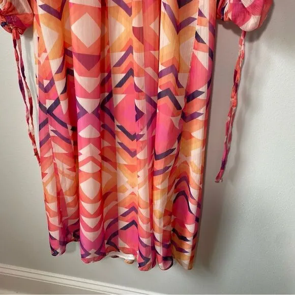Never Fully Dressed Geometric MIDI Pink and Orange DRESS