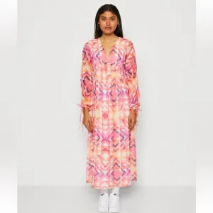 Never Fully Dressed Geometric MIDI Pink and Orange DRESS