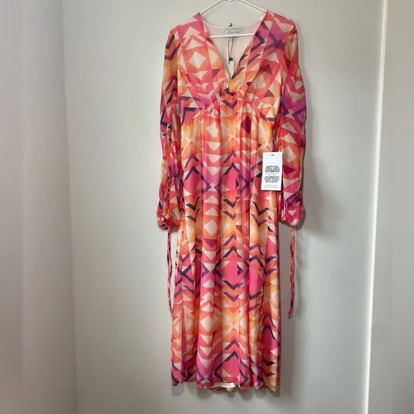 Never Fully Dressed Geometric MIDI Pink and Orange DRESS
