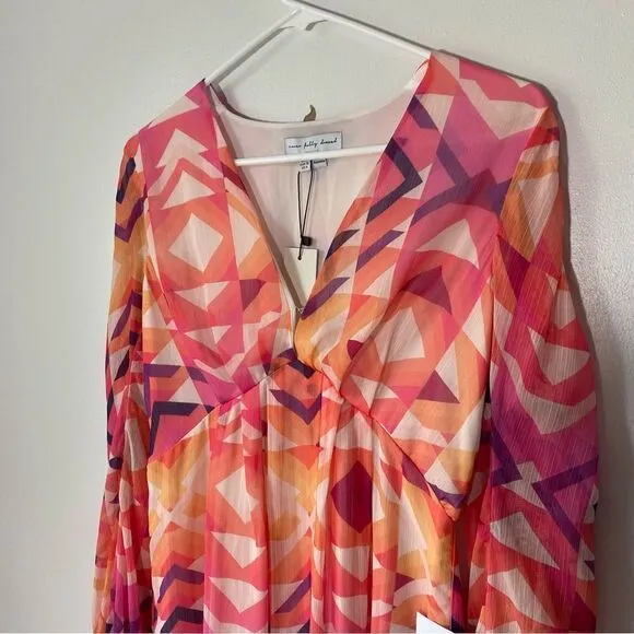 Never Fully Dressed Geometric MIDI Pink and Orange DRESS