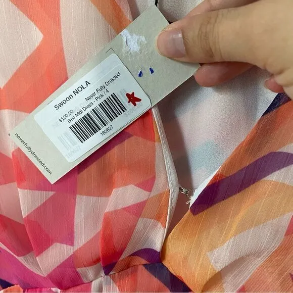 Never Fully Dressed Geometric MIDI Pink and Orange DRESS
