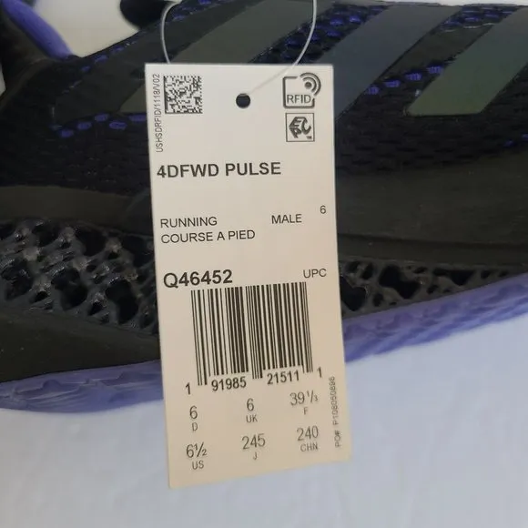 NEW Adidas 4DFWD Pulse Running Shoes Q46452 Size 6.5 Black Sonic Ink Purple