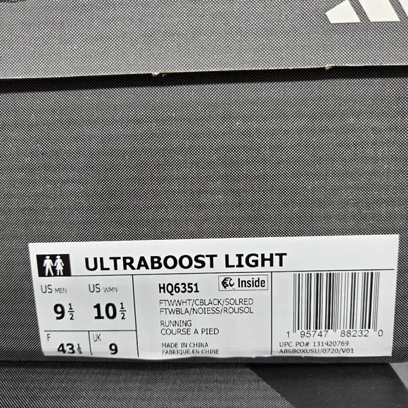 New adidas Ultra Boost Light HQ6351 White Black Solar Red Men’s Shoes Size 9.5