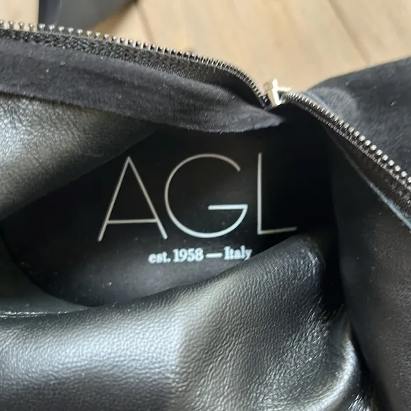 New. AGL Mimma Italian Fine Black Suede Dressy Pointy Boots US 6.5 EU 36.5