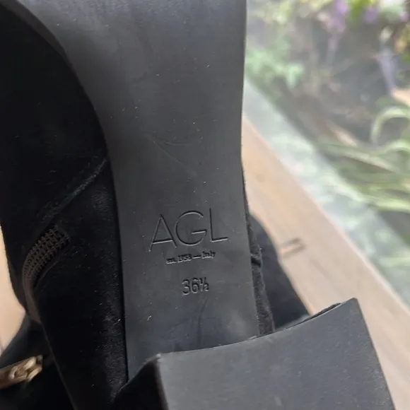 New. AGL Mimma Italian Fine Black Suede Dressy Pointy Boots US 6.5 EU 36.5