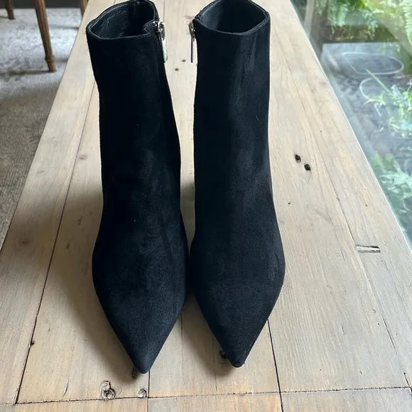 New. AGL Mimma Italian Fine Black Suede Dressy Pointy Boots US 6.5 EU 36.5