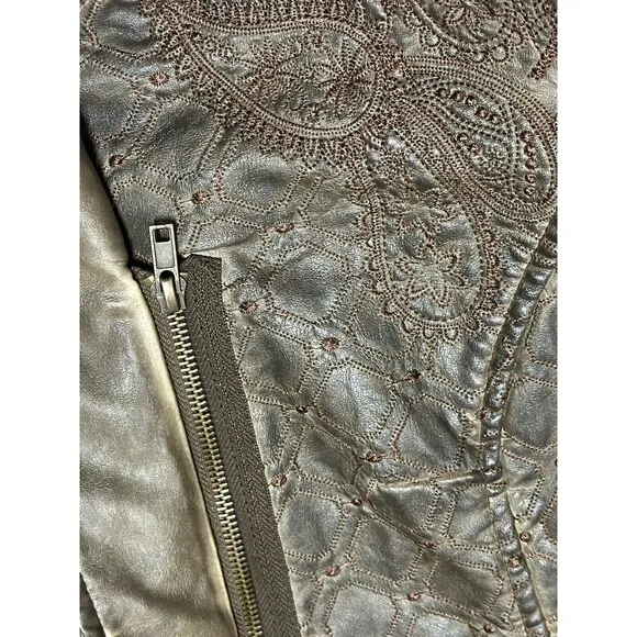 NEW Allen Schwartz Faux Leather Paisley &amp; Lattice Embroidered Jacket Y2K Small