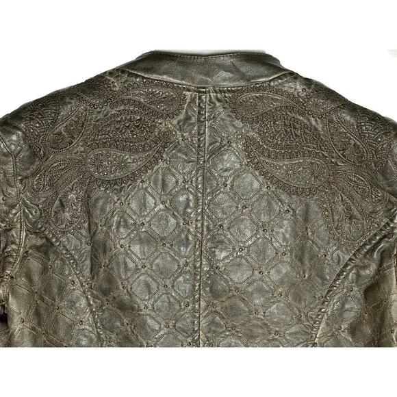 NEW Allen Schwartz Faux Leather Paisley &amp; Lattice Embroidered Jacket Y2K Small
