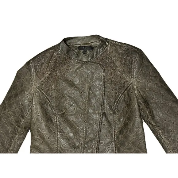 NEW Allen Schwartz Faux Leather Paisley &amp; Lattice Embroidered Jacket Y2K Small