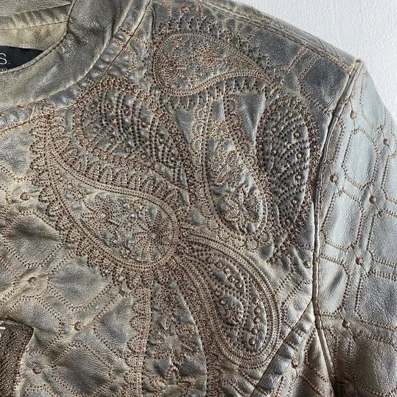 NEW Allen Schwartz Faux Leather Paisley &amp; Lattice Embroidered Jacket Y2K Small
