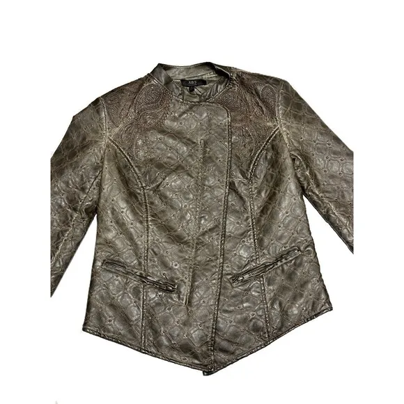 NEW Allen Schwartz Faux Leather Paisley &amp; Lattice Embroidered Jacket Y2K Small