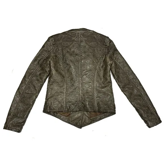 NEW Allen Schwartz Faux Leather Paisley &amp; Lattice Embroidered Jacket Y2K Small