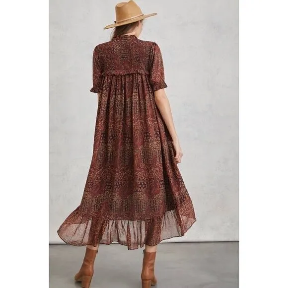 NEW Anthropologie Pinnacle by Shruti Sancheti Leona Smocked Maxi Dress X-Small