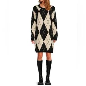 NEW Antonio Melani X Courtney Grow Cleo Argyle Sweater Boxy Dress Size Small