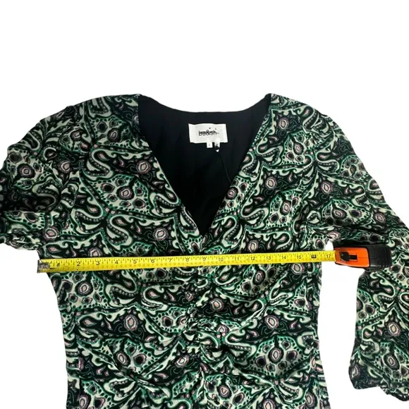 NEW BA&amp;SH Fanny Ruched Green Print Mini Dress L