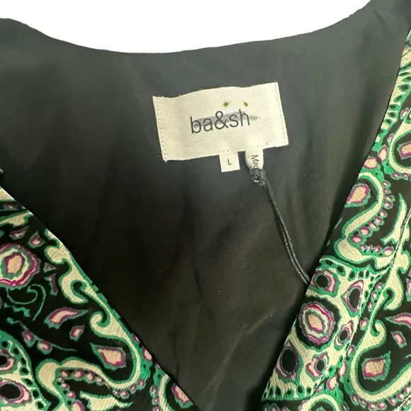 NEW BA&amp;SH Fanny Ruched Green Print Mini Dress L