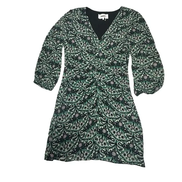 NEW BA&amp;SH Fanny Ruched Green Print Mini Dress L