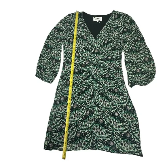 NEW BA&amp;SH Fanny Ruched Green Print Mini Dress L