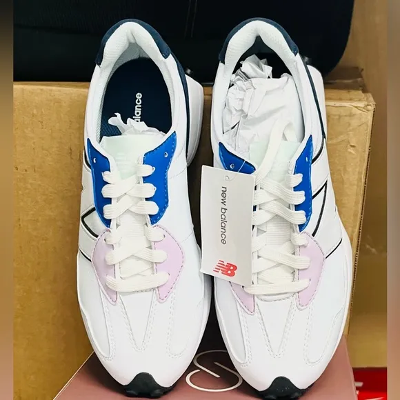NEW BALANCE 327 RARE WOMEN Golf &amp; Casual LEATHER Sneakers Shoes White size 6 10