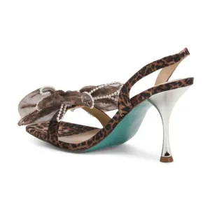 new  BETSEY JOHNSON Leopard Bow Heeled Sandals (251)