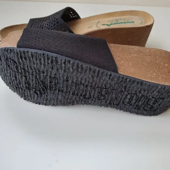 New Bionatura Wedge Platform slip-on perforated leather sandals
