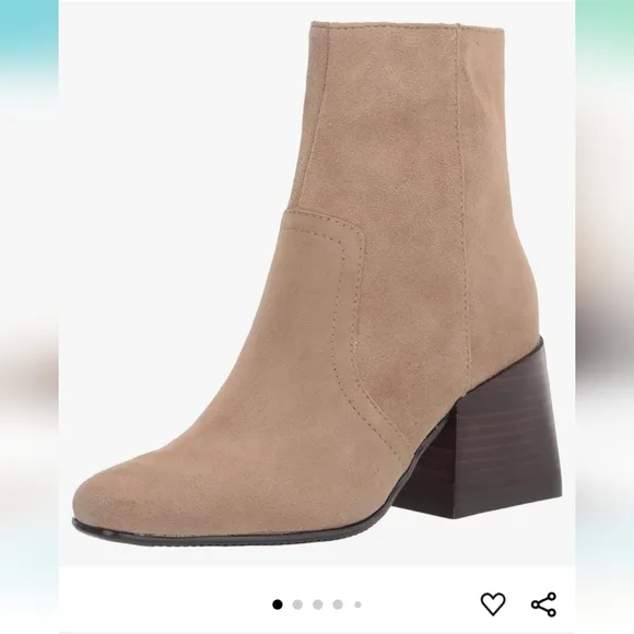 New Blondo Sadie Taupe Suede Block Heel Zip Up Ankle Boots NWOB Size 7.5