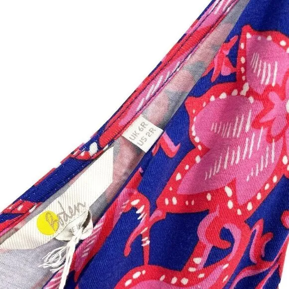 NEW Boden Effie Floral Leaf Print V-Neck Dress in Strawberry pink Size 2