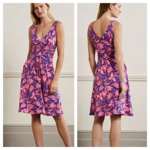 NEW Boden Effie Floral Leaf Print V-Neck Dress in Strawberry pink Size 2