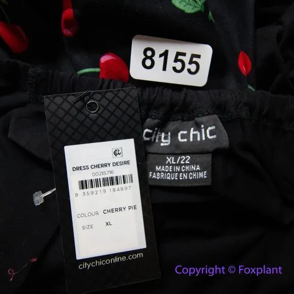 New! City Chic Cherry Desire Dress -‎ black red, women plus size 22