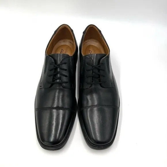 NEW Clarks Mens Tilden Black Leather Cap Toe Dress Derby Oxfords Shoes 7.5