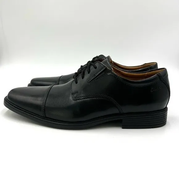 NEW Clarks Mens Tilden Black Leather Cap Toe Dress Derby Oxfords Shoes 7.5