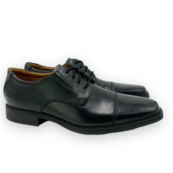 NEW Clarks Mens Tilden Black Leather Cap Toe Dress Derby Oxfords Shoes 7.5